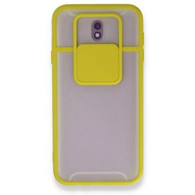 BSSM Samsung Galaxy J7 Pro J730 Palm Buzlu Kamera Sürgülü Silikon Sarı Kılıf