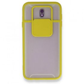 BSSM Samsung Galaxy J7 Pro J730 Palm Buzlu Kamera Sürgülü Silikon Sarı Kılıf