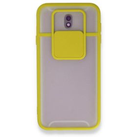 BSSM Samsung Galaxy J7 Pro J730 Palm Buzlu Kamera Sürgülü Silikon Sarı Kılıf