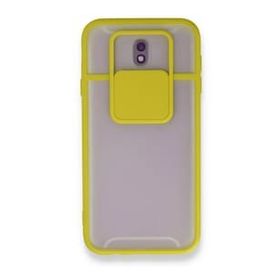BSSM Samsung Galaxy J7 Pro J730 Palm Buzlu Kamera Sürgülü Silikon Sarı Kılıf