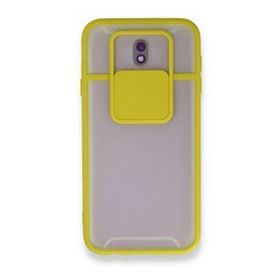 BSSM Samsung Galaxy J7 Pro J730 Palm Buzlu Kamera Sürgülü Silikon Sarı Kılıf
