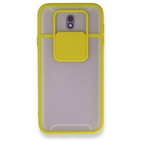 BSSM Samsung Galaxy J7 Pro J730 Palm Buzlu Kamera Sürgülü Silikon Sarı Kılıf