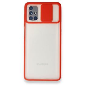 BSSM Samsung Galaxy M51 Palm Buzlu Kamera Sürgülü Kırmızı Silikon Kılıf