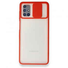 BSSM Samsung Galaxy M51 Palm Buzlu Kamera Sürgülü Kırmızı Silikon Kılıf