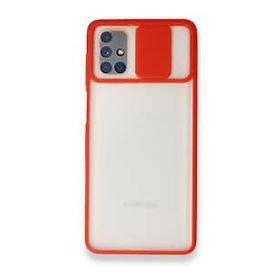 BSSM Samsung Galaxy M51 Palm Buzlu Kamera Sürgülü Kırmızı Silikon Kılıf