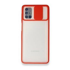 BSSM Samsung Galaxy M51 Palm Buzlu Kamera Sürgülü Kırmızı Silikon Kılıf