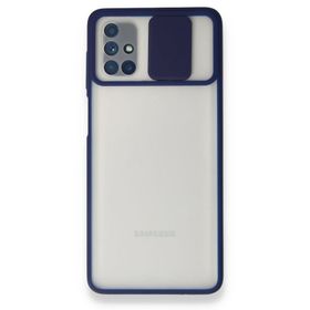 BSSM Samsung Galaxy M51 Palm Buzlu Kamera Sürgülü Silikon Lacivert Kılıf