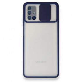 BSSM Samsung Galaxy M51 Palm Buzlu Kamera Sürgülü Silikon Lacivert Kılıf