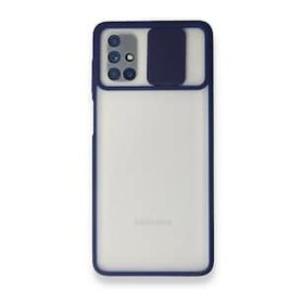BSSM Samsung Galaxy M51 Palm Buzlu Kamera Sürgülü Silikon Lacivert Kılıf