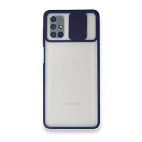 BSSM Samsung Galaxy M51 Palm Buzlu Kamera Sürgülü Silikon Lacivert Kılıf