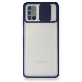 BSSM Samsung Galaxy M51 Palm Buzlu Kamera Sürgülü Silikon Lacivert Kılıf