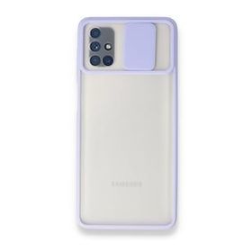 BSSM Samsung Galaxy M51 Palm Buzlu Kamera Sürgülü Silikon Lila Kılıf