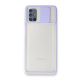 BSSM Samsung Galaxy M51 Palm Buzlu Kamera Sürgülü Silikon Lila Kılıf