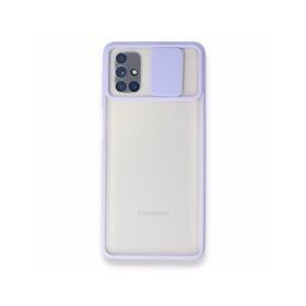 BSSM Samsung Galaxy M51 Palm Buzlu Kamera Sürgülü Silikon Lila Kılıf