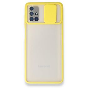 BSSM Samsung Galaxy M51 Palm Buzlu Kamera Sürgülü Silikon Sarı Kılıf