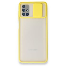 BSSM Samsung Galaxy M51 Palm Buzlu Kamera Sürgülü Silikon Sarı Kılıf
