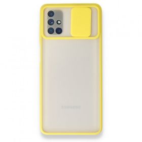 BSSM Samsung Galaxy M51 Palm Buzlu Kamera Sürgülü Silikon Sarı Kılıf