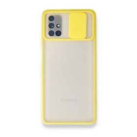 BSSM Samsung Galaxy M51 Palm Buzlu Kamera Sürgülü Silikon Sarı Kılıf