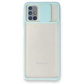 BSSM Samsung Galaxy M51 Palm Buzlu Kamera Sürgülü Silikon Turkuaz Kılıf