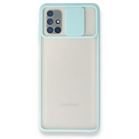 BSSM Samsung Galaxy M51 Palm Buzlu Kamera Sürgülü Silikon Turkuaz Kılıf
