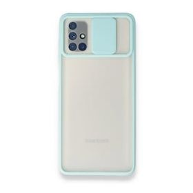 BSSM Samsung Galaxy M51 Palm Buzlu Kamera Sürgülü Silikon Turkuaz Kılıf