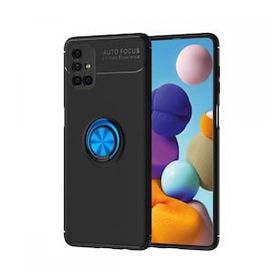BSSM Samsung Galaxy M51 Range Yüzüklü Silikon Siyah-Mavi Kılıf