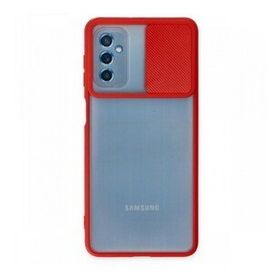 BSSM Samsung Galaxy M52 5G Palm Buzlu Kamera Sürgülü Silikon Kırmızı Kılıf