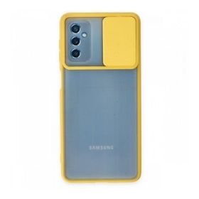 BSSM Samsung Galaxy M52 5G Palm Buzlu Kamera Sürgülü Silikon Sarı Kılıf