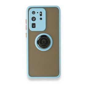 BSSM Samsung Galaxy S20 Ultra Montreal Yüzüklü Silikon Kapak Buz Mavi Kılıf