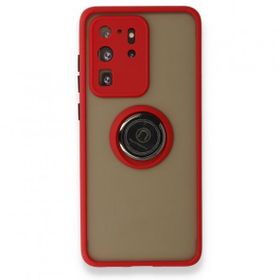 BSSM Samsung Galaxy S20 Ultra Montreal Yüzüklü Silikon Kapak Kırmızı Kılıf
