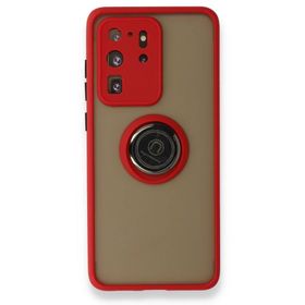 BSSM Samsung Galaxy S20 Ultra Montreal Yüzüklü Silikon Kapak Kırmızı Kılıf