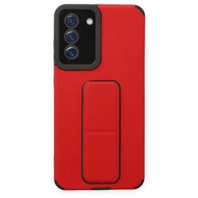 BSSM Samsung Galaxy S21 FE Mega Standlı Silikon Kırmızı Kılıf