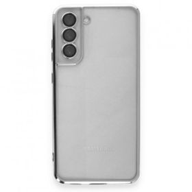 BSSM Samsung Galaxy S21 FE Razer Lensli Silikon Gümüş Cep Telefonu Kılıfı