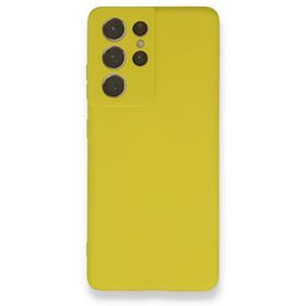 BSSM Samsung Galaxy S21 Ultra Nano İçi Kadife Silikon Sarı Kılıf
