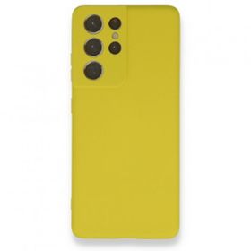 BSSM Samsung Galaxy S21 Ultra Nano İçi Kadife Silikon Sarı Kılıf