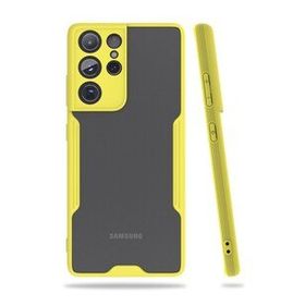 BSSM Samsung Galaxy S21 Ultra Platin Silikon Sarı Kılıf