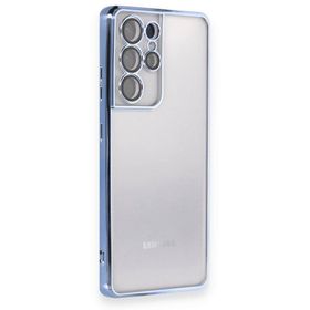BSSM Samsung Galaxy S21 Ultra Razer Lensli Silikon Açık Mavi Kılıf