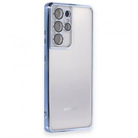 BSSM Samsung Galaxy S21 Ultra Razer Lensli Silikon Açık Mavi Kılıf
