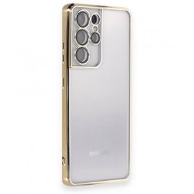 BSSM Samsung Galaxy S21 Ultra Razer Lensli Silikon Gold Kılıf