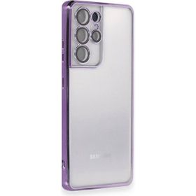 BSSM Samsung Galaxy S21 Ultra Razer Lensli Silikon Mor Kılıf