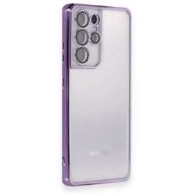 BSSM Samsung Galaxy S21 Ultra Razer Lensli Silikon Mor Kılıf