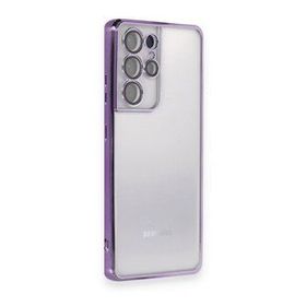 BSSM Samsung Galaxy S21 Ultra Razer Lensli Silikon Mor Kılıf