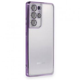 BSSM Samsung Galaxy S21 Ultra Razer Lensli Silikon Mor Kılıf
