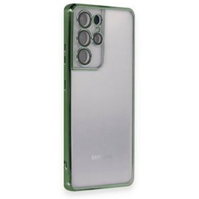 BSSM Samsung Galaxy S21 Ultra Razer Lensli Silikon Yeşil Kılıf