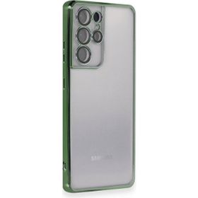BSSM Samsung Galaxy S21 Ultra Razer Lensli Silikon Yeşil Kılıf