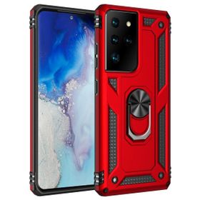 BSSM Samsung Galaxy S21 Ultra Sofya Yüzüklü Silikon Kapak Kırmızı Kılıf
