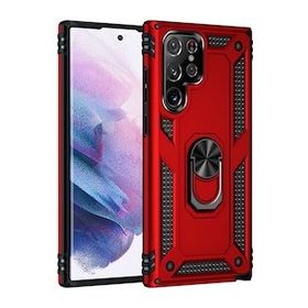 BSSM Samsung Galaxy S21 Ultra Sofya Yüzüklü Silikon Kapak Kırmızı Kılıf