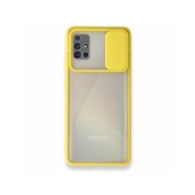 BSSM Sarı Samsung Galaxy A71 Palm Buzlu Kamera Sürgülü Silikon Kılıf