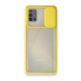 BSSM Sarı Samsung Galaxy A71 Palm Buzlu Kamera Sürgülü Silikon Kılıf