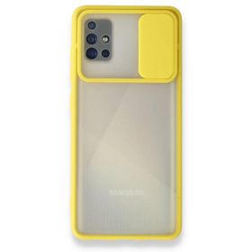 BSSM Sarı Samsung Galaxy A71 Palm Buzlu Kamera Sürgülü Silikon Kılıf